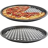 BHFBHFBH Perforated Pizza Pan, 2-Pack Oven Ready Pizza Tray, Carbon Steel Perforated Pizza Pan, Non-Stick Round Pizza Baking Pan for Frozen and Homemade Pizza Home Kitchen Restaurant - 11 Inch, Black