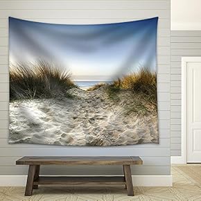 Path Leading Thorugh Sand Dunes to The Beach at Sandbanks in Poole, Dorset - Fabric Wall Tapestry Home Decor - 51x60 inches