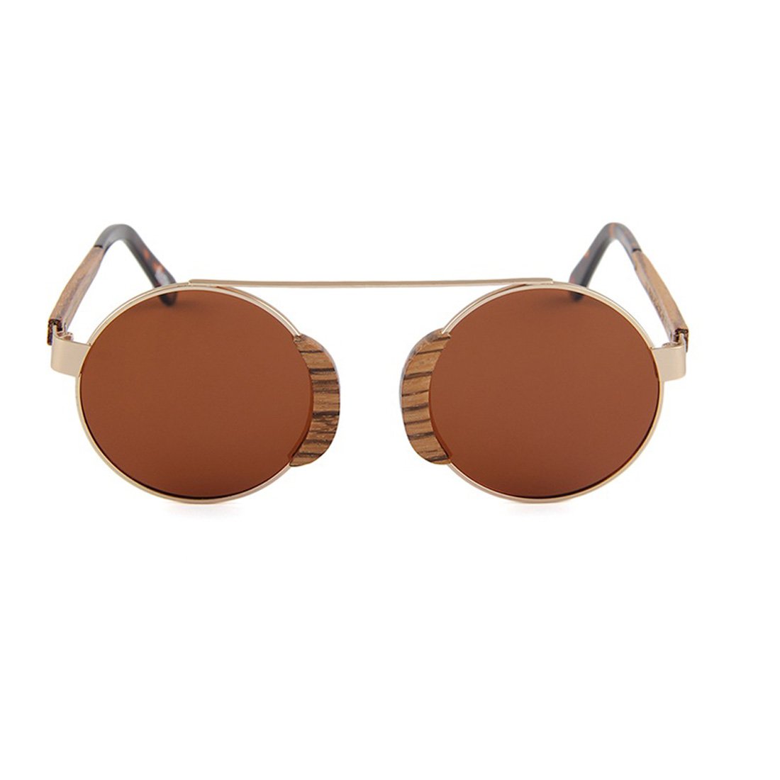 Ablibi Vintage Lennon Style Polarized Circle Sunglasses Men\'s Ozzy Elton Hippie Round Small Retro Design Wood Shades (Zebrawood, Solid Brown)