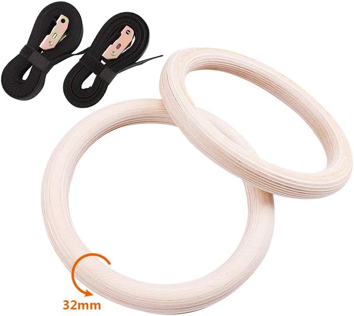 Wooden Gymnastic Rings with Straps Fitness Training Strength Home Gym Workout