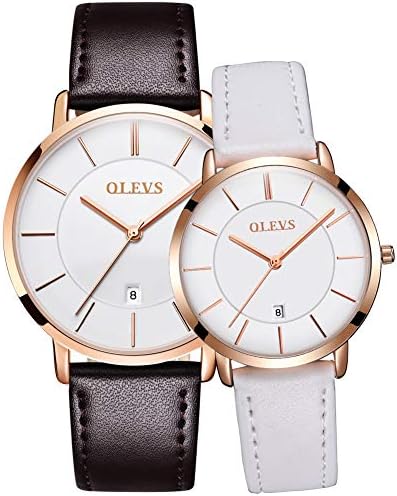 OLEVS 彼&彼女用腕時計 カップルウォッチ 男女兼用 ペアウォッチ クォーツアナログ日付 防水 バレンタインウォッチ ギフトセット 一目で愛