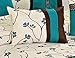 7 Piece RANNIE branches printing Comforter Set- Queen King Cal.King Size (King, Teal / ivory)