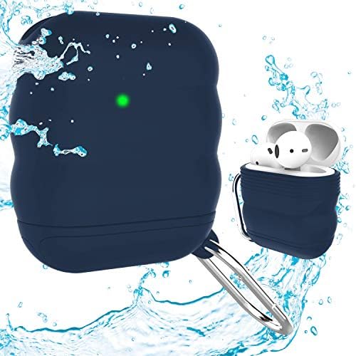 FONY Apple Airpods Case Cover Accessories Kits for AirPods 2 & 1 Charging Case - Waterproof Shock Resistant Protective Silicone Cover Skin with Carabiner (Blue)