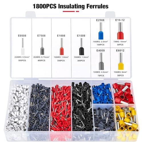 JOEJONI Crimping Pliers, 0.25-10mm² Electric Crimp Lugs, Crimping Pliers with 1800 Insulated Cable Lugs, for Electricians, Repairers and Handymen