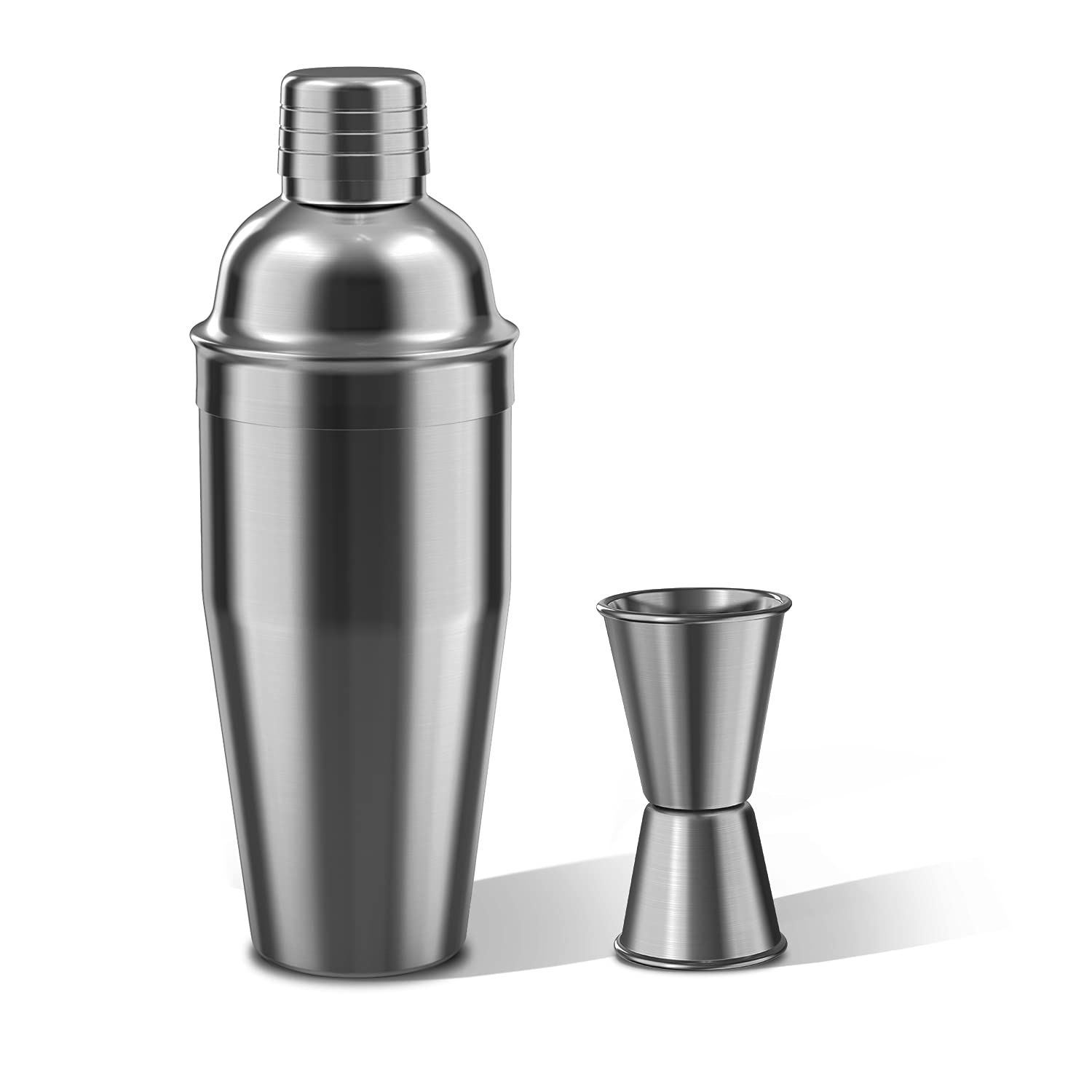 LUCKYGOOBO Cocktail Shaker with Double Measuring Jigger,18/8 Stainless Steel 750ML Martini Shaker Set,Drink Shaker Built-in Strainer,Bartender Kit. (Black)