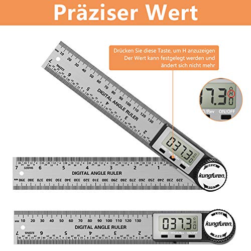 kungfuren Digitaler Winkelmesser, 2 in 1 Winkelmesser, Winkelschmiege Lineal mit LCD Anzeige, HOLD Funktion, 400 mm… – Bild 6
