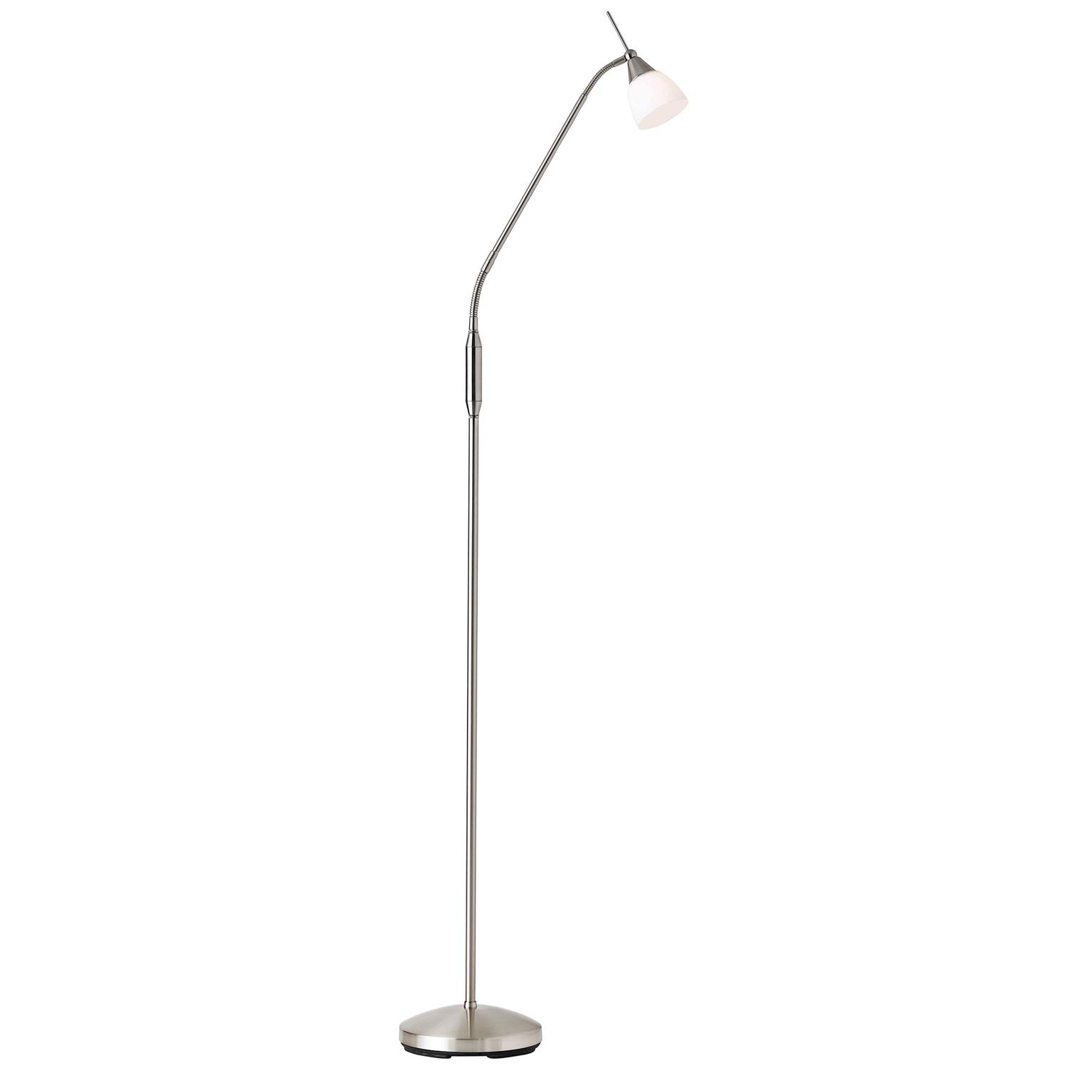 Adjustable Gooseneck Floor Lamp Satin Chrome White Glass Shade