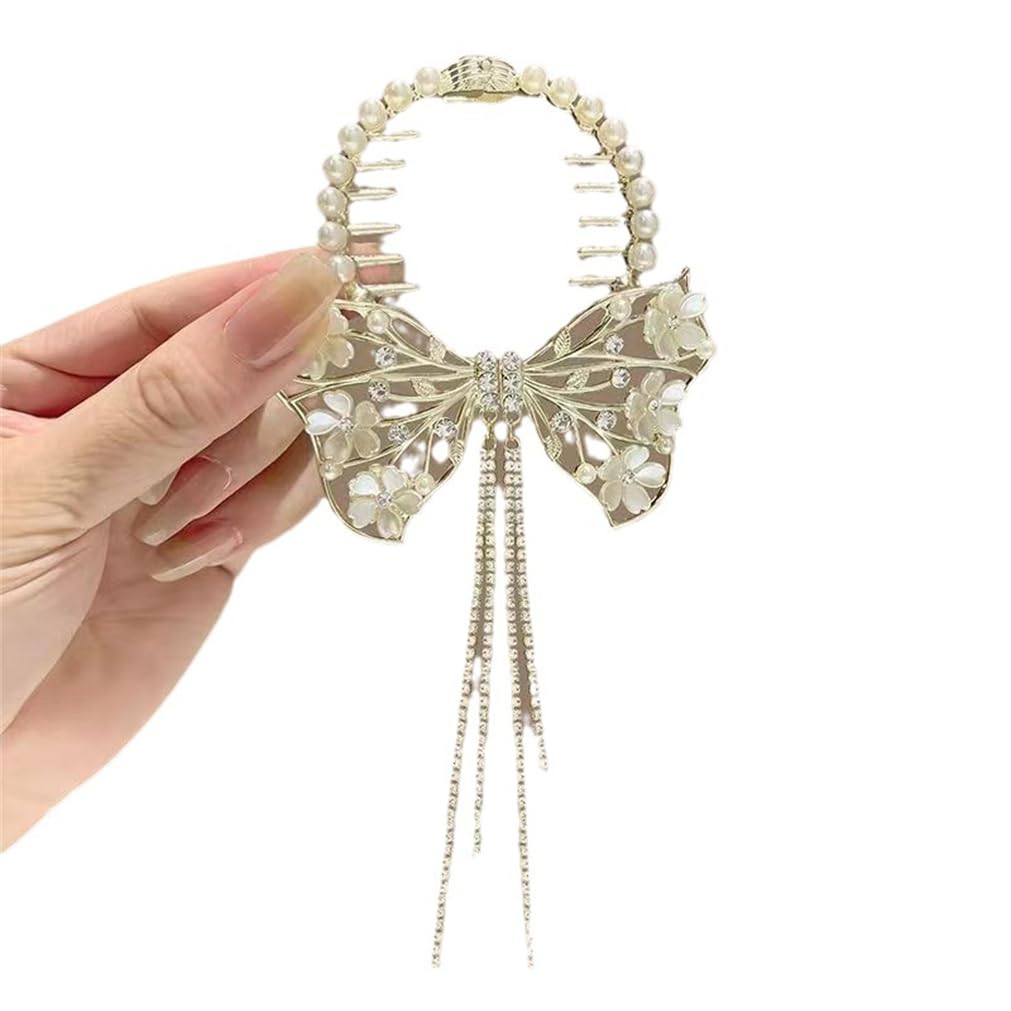 Camellia Rhinestone Tassel Hair Clip Flower Ponytail Buckle Hairpin Metal Hair Bun Clips Barrettes Accessories for Women