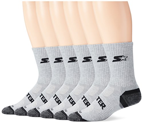 Starter Men's 6-Pack Athletic Crew Socks, Amazon Exclusive, Grey, Large (Shoe Size 9-12)