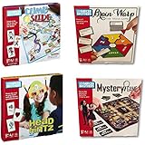 Parker Brothers 4-Pack Family Board Games - Climb and Slide - Brain Warp - Mystery Game - Head Hintz