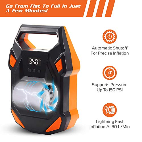 Autobots Portable Air Compressor Pump | 2020 Model 12v Tire Inflator With Digital Pressure Gauge | Perfect For Automobiles, Car & Bike Tires | Includes Hose & Accessories - Thumbnail 3