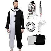 shyhand Adults Clown The Killer Costume with Scary Bloody Mask Fake Horror Props Gloves Halloween Cosplay Costume Outfit