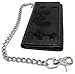 R.F.I.D Bikers's Black Cow Leather Long Checkbook Tri-fold Steel Chain Wallet Zipper Pocket