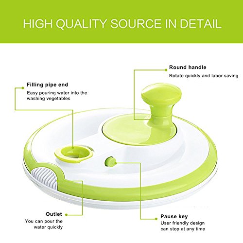 DenSan Multifunction Jumbo 4.5 Quart Salad Spinner, Manual Good Grips Vegetables Dryer Dry Off Drain Quick Filter Lettuce Spinner(Green)