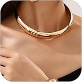 NLMSKI Chunky Wide Domed Torque Collar Choker Necklace For Women Statement Modern Minimalist Polished Smooth Bold Fashion Gold Color