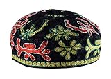 Black Bucharian Hand Embroidered Kippah by aJudaica - 52cm / 20.4