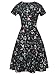 oxiuly Women's Round Neck Short Sleeve Floral Casual Pocket Tunic Party Cocktail Swing Summer Dress OX262 (M, Black Floral)