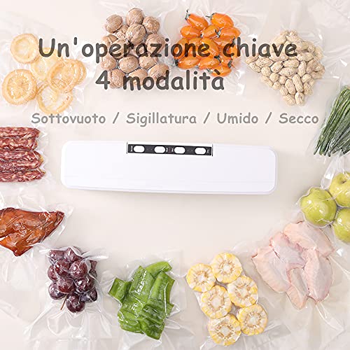 Macchina Sottovuoto per Alimenti, 2 in 1 Professionale Sottovuoto Macchina, Automatica Portatile la Macchina Sottovuoto, Macchina per Sottovuoto Foodsaver con 10 Sacchetti (Bianca)