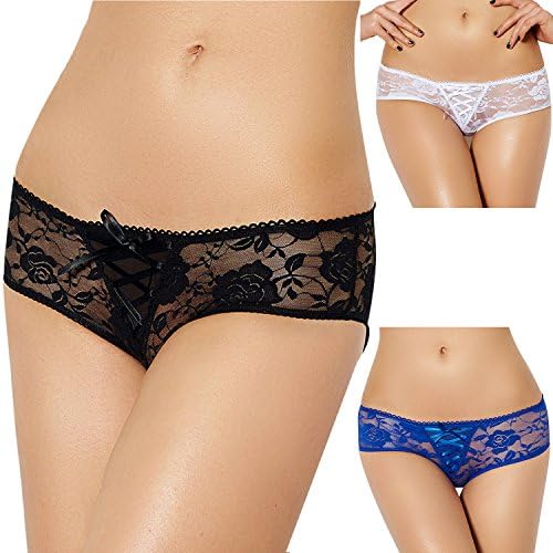 MSJESSIE Women’s Sexy Open Crotch Cheeky Hipster Lace Underwear Lingerie Panties Thong Low Waist Plus Size Pack of 3 (Lable XL(US 6-8))