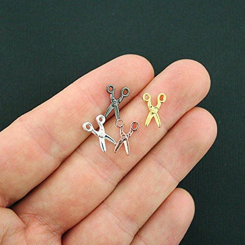 12 Scissors Charms 2 Sided Assorted Set - Silver Gold Rose Gold Tones - SC5436 Jewelry Making Supply Pendant Bracelet DIY Crafting by Wholesale Charms