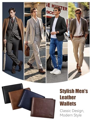 GSG SINCE 1998 Mens Cowhide Leather Wallets with Coin Pocket,17 Credit Card Slots, 2 Banknote Compartments Genuine Leather RFID Wallet Brown