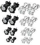 ORAZIO 8 Pairs Stainless Steel Mens Womens Stud Earrings Pierced Cubic Zirconia Earrings, 3mm-6mm
