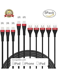 iPhone Charger,VIPFAN lightning Cable,5 Pack 3X3ft 2X6ft Nylon Braided 8 Pin certify lightning to USB charging Cable Cord powerline for iPhone 7 7 Plus 6 6S 6 Plus 5S SE iPod iPad Mini Air Pro(Black)