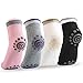 4 Pairs Non Slip Skid Yoga Pilates Socks with Grips Barre Cotton for Women (Pink, Black, White, Grey)