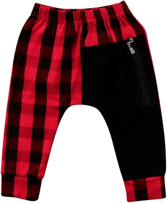 red plaid zipper pants
