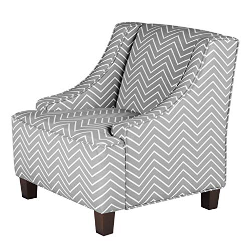 HomePop Youth Upholstered Swoop Arm Accent Chair, Grey and White