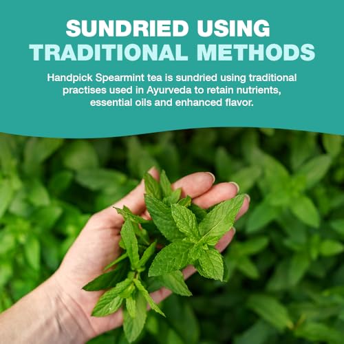 HANDPICK, Spearmint Tea (100 Herbal Tea Bags) Premium Spearmint Leaves, Caffeine Free | Non-GMO, Gluten Free | 100% Halal Certified | Round Eco-Conscious Tea Bags | Light & Fresh