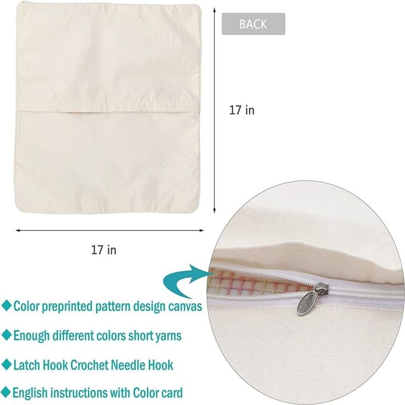 Koala Bear Latch Hook Pillow Making Kits Cover for DIY Cushion Cross Stitch Latch Hook Pillowcase Rug Kits with Preprinted Canvas Crochet Yarn Kits Needlework Crafts 17'' X 17''
