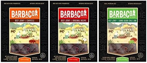 Barbacoa Sabor Beef Jerky 3 Flavor Variety Bundle, 1 each: Chipotle, Original Recipe, Carne Asada Chili Lime, 3 Ounces