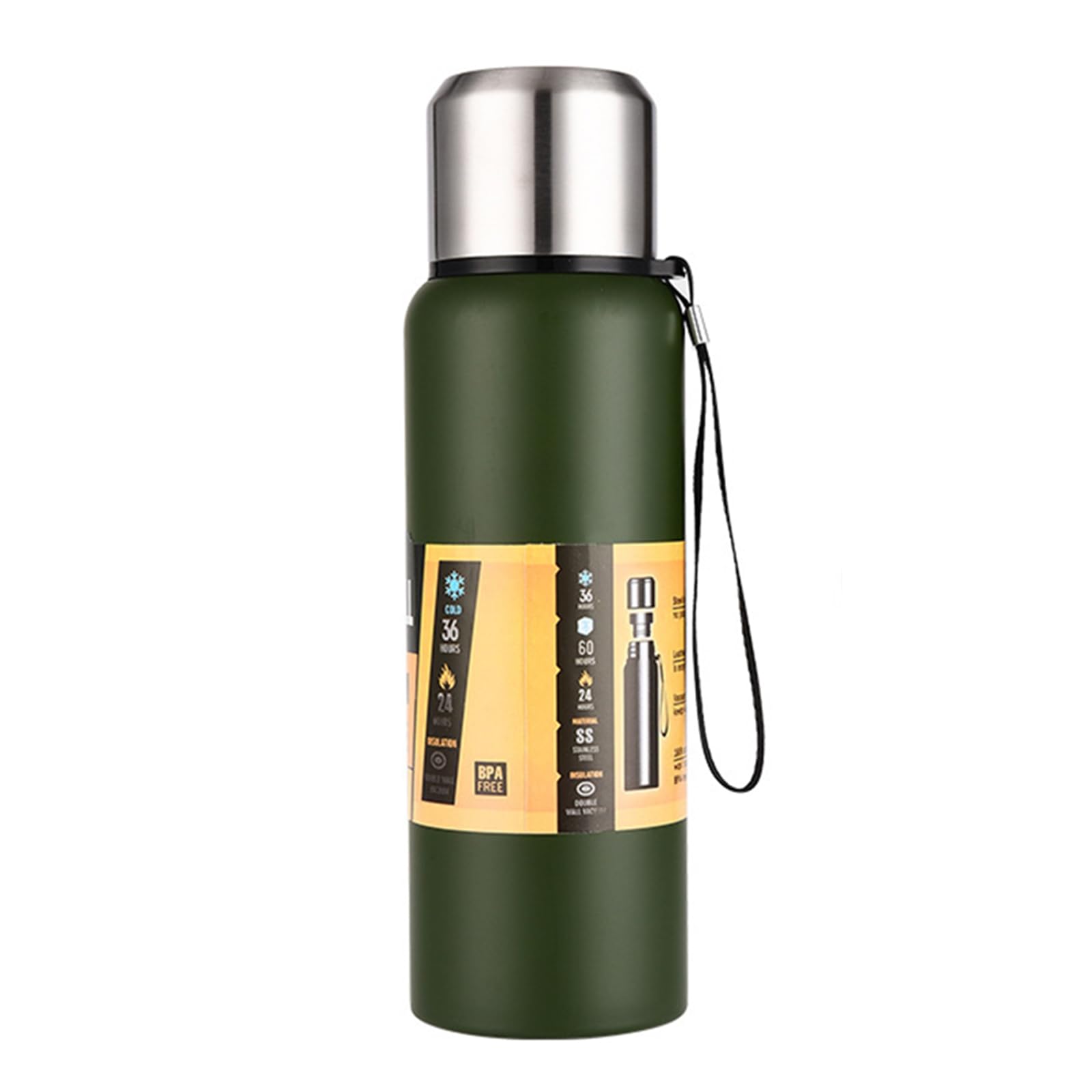 Hangrow Thermal Flask 1.0L, Double-Layer Pure Stainless Steel Flask, Flask for Hot and Cold Drink, Outdoor Durable Portable Vacuum Flask Camping Hiking Flasks (Green)