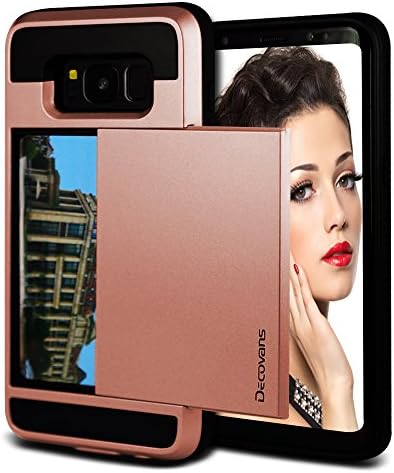 Galaxy S8 Case,Decovans DS13 Slim Armor Galaxy S8 Slide Card Slot Wallent Case Credit Card Pocket Shell with Shockproof Bumper Anti-Scratches Corner Protection Case Cover for Galaxy S8 - Rose Gold
