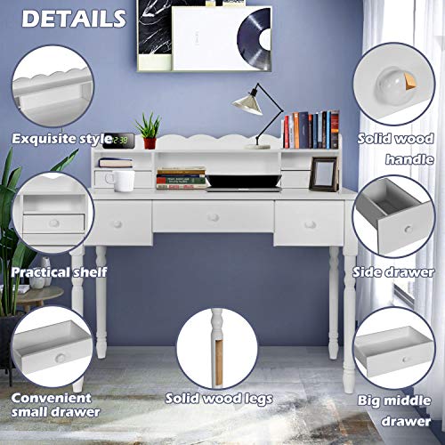 Writing Desk with Detachable Hutch& 5 Drawers,Modern Computer