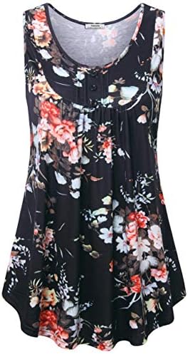 Youtalia Womens Summer Sleeveless Scoop Neck Shirts Pleats Flowy Tunic Tank