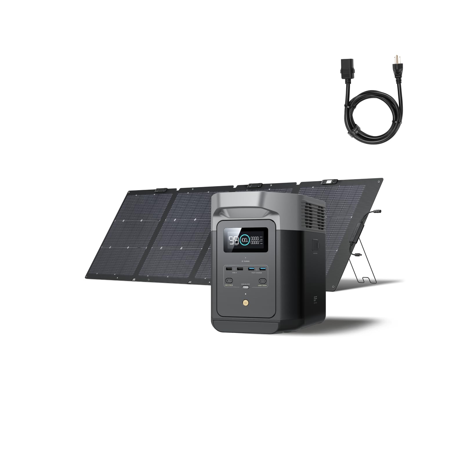 EF ECOFLOW Solar Generator DELTA 2 with 220W Solar Panel, LiFePO4 Battery,1800W AC/100W USB-C Output, Portable Power Station for Home Backup Power, Camping & RVs (AC Cable Included) Image