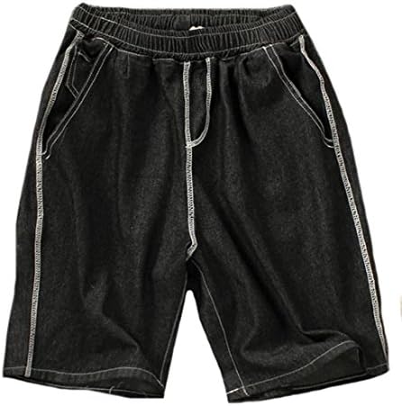 Cruiize Mens Elastic Waist Washed Splice Soft Outdoor Faux Denim Shorts Black Large