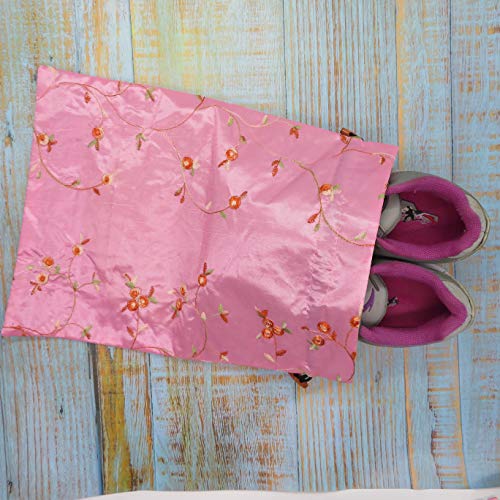 Ouyatoyu 4pcs Embroidered Silk Flower Design Jacquard Travel Bag, Laundry Bags Shoe Bags, Lingerie Bags Underwear Bags for Travel Storage for Men Women Washable Cloth Shoe Bags - Thumbnail 5