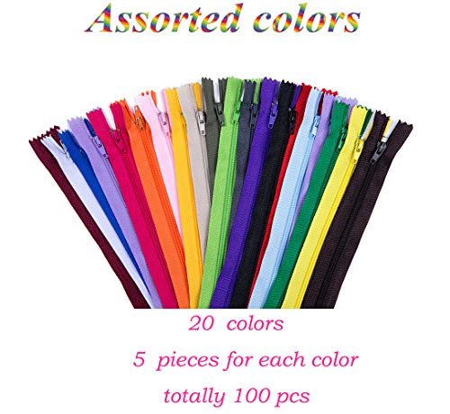 100 Pieces Nylon Coil Zippers,14 Inch Colorful Sewing Zippers Supplies for Tailor Sewing Crafts(20 Assorted Colors) - Thumbnail 4