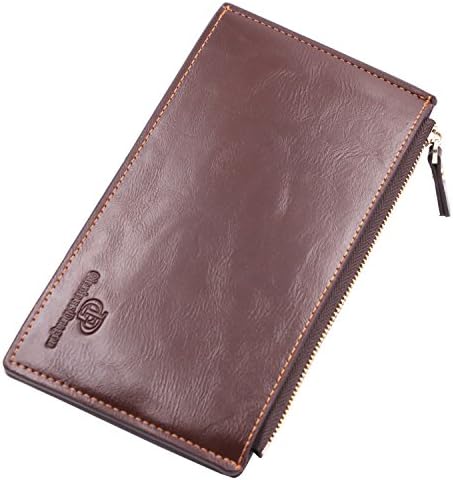 Lomory Multi Card Wallet With Zipper Pocket Oil Wax Leather Wallets For Women (BROWN)