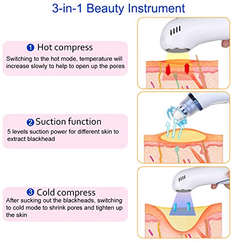 Blackhead Remover Vacuum, VICOODA Hot and Cold Care Panel Pore Cleaner 3 in 1 Rechargeable Blackhead Acne Extractor Tool with LCD Display, 5 Adjustable Suction Level and 5 Replacement Probes