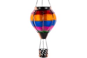 Giole Unique Hot Air Balloon Solar Lantern with Flickering Flame, Handmade Glass Hanging Outdoor Lantern Waterproof Lantern Lamp for Patio, Garden, Porch