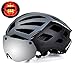 KINGBIKE Bike Bicycle Helmet Detachable Eye Shield Goggles(Silver Mirror Tint,100% UV400 Protection,Can Over The Glasses) + Helmet Backpack Men Women,Safety LED Light (Red, L)