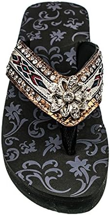 Aztec Western Bling Rhinestone Flower Concho Flip Flops Sandals Jp Brown Bronze (8)