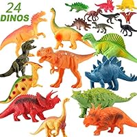 EIAIA Dinosaur Toys for Boys Girls - 24 Pack Educational Dinosaur Family Includes 12 Large 7" & 12 Mini 2" Realistic Dinosaur Figures Best Toys Gift for Kids