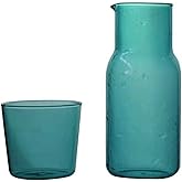 Sappiedear Bedside Glass Water Carafe Set with Cup, Glass Carafe with Lid Mouthwash Cups for Bedroom Bathroom Juice Wine Milk