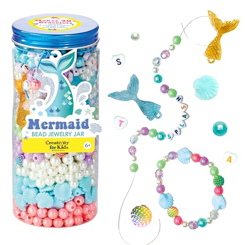 Creativity for Kids Mermaid Bead Jewelry Jar: Create 40+ Friendship Bracelets for Girls, DIY Girls Beads Jewelry Making Kit, Holiday Stocking Stuffers Mermaid Gifts (Ages 6+)
