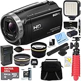 Sony HDR-CX675/B Full HD Handycam Camcorder with Exmor R CMOS Sensor + MIC-403 Mini Zoom Microphone + 64GB MicroSDXC Accessory Bundle